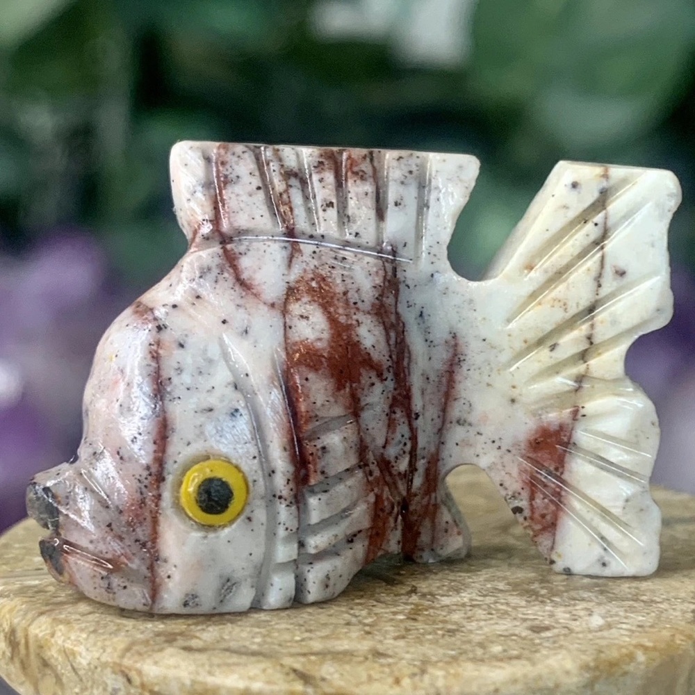 Miniature FISH Stone Carving Mini Goldfish Figurine Soapstone Carved Animal 1.3”